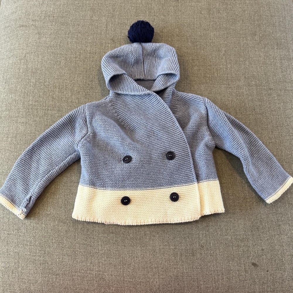 Egg New York  infant Boys Unisex cardigan sweater with hood 3 Months Cotton Blue